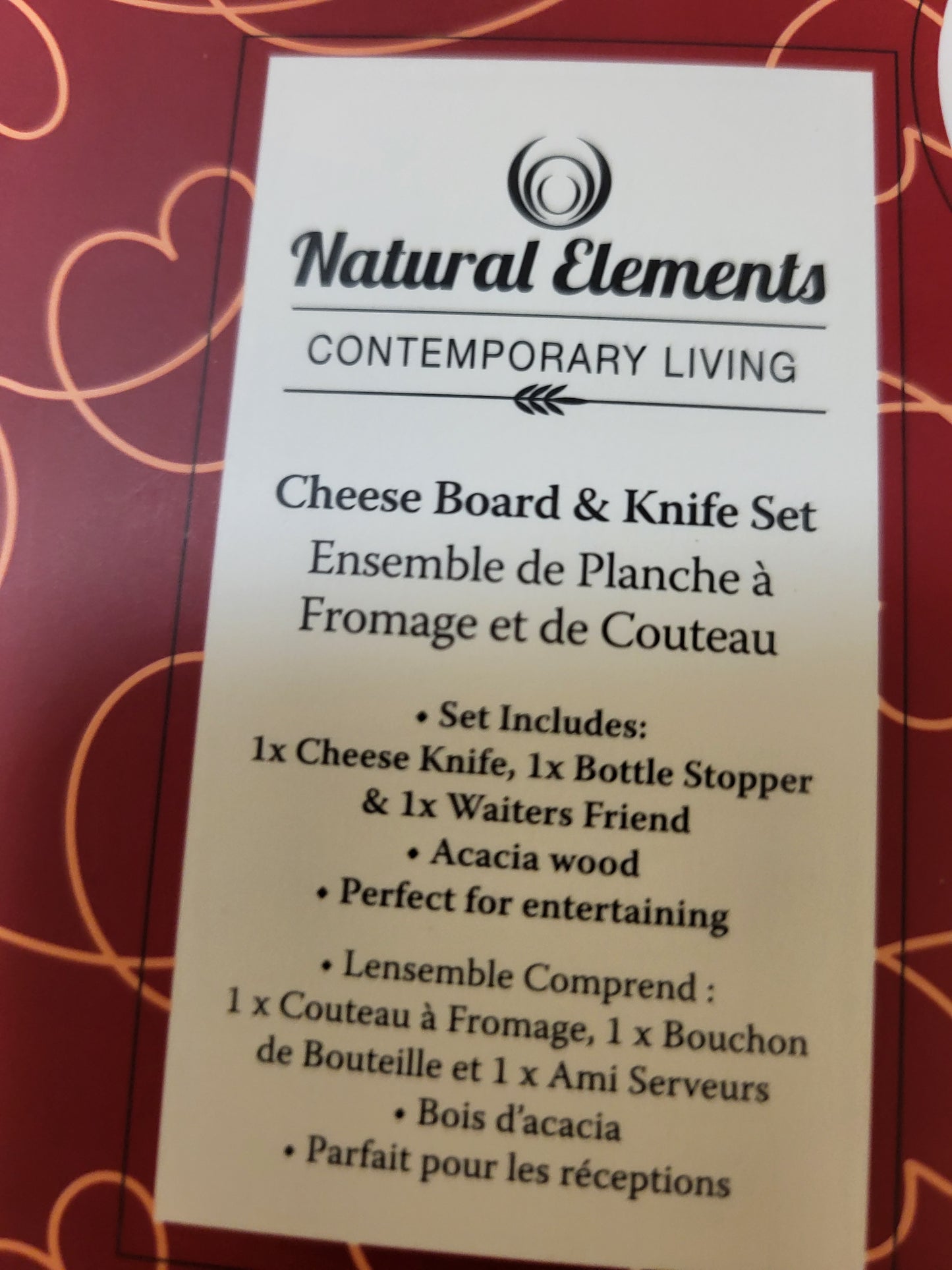 Natural Elements Contemporary Living Cheese Board & Knife Set