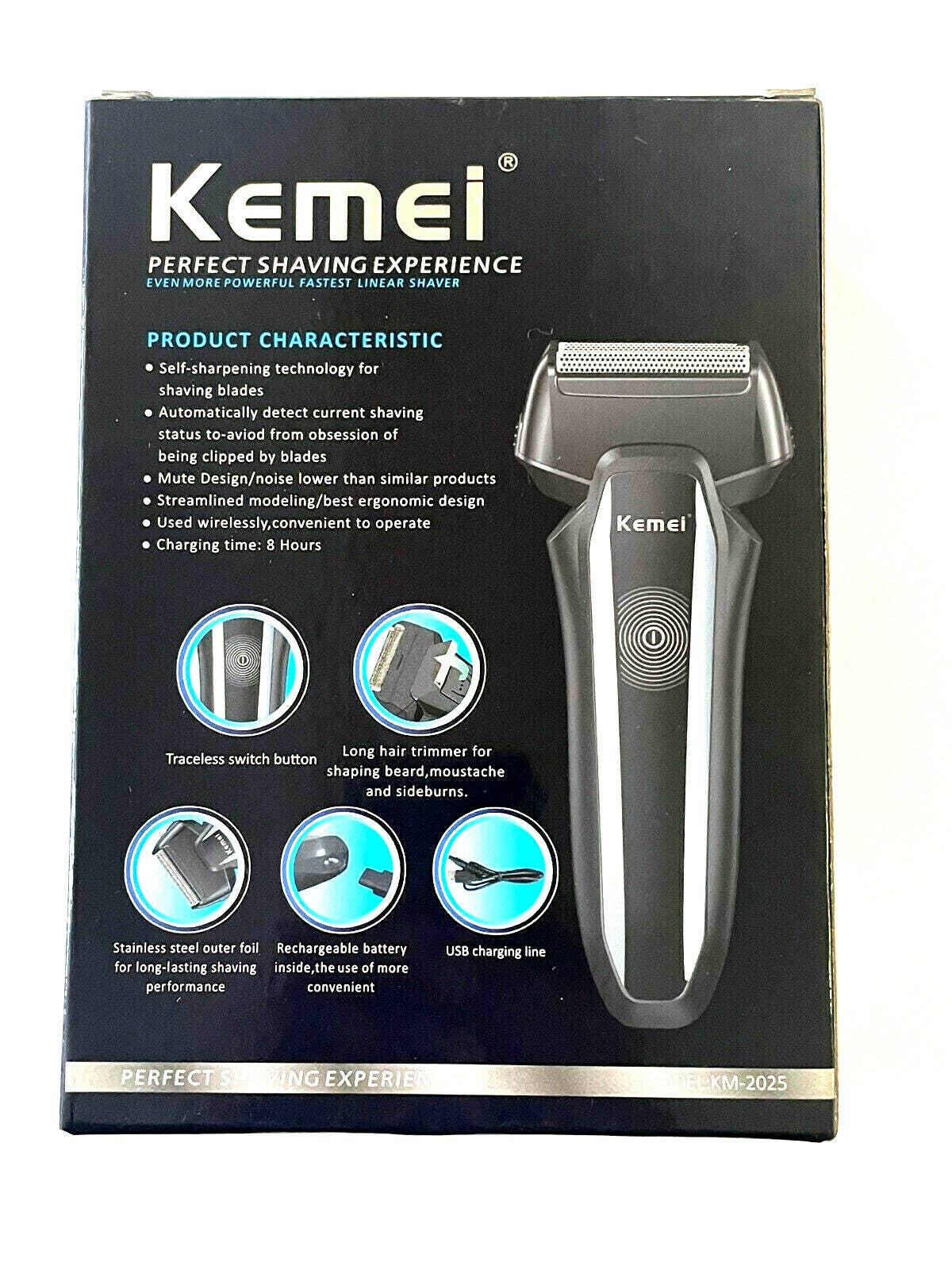 Kemei Men's Rechargeable Shaver With Two Blades, Face, Beard, Sideburns, and Mustache