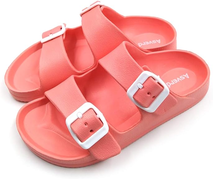 Asverd Kids Sandals Arch Support Double Buckle Slides