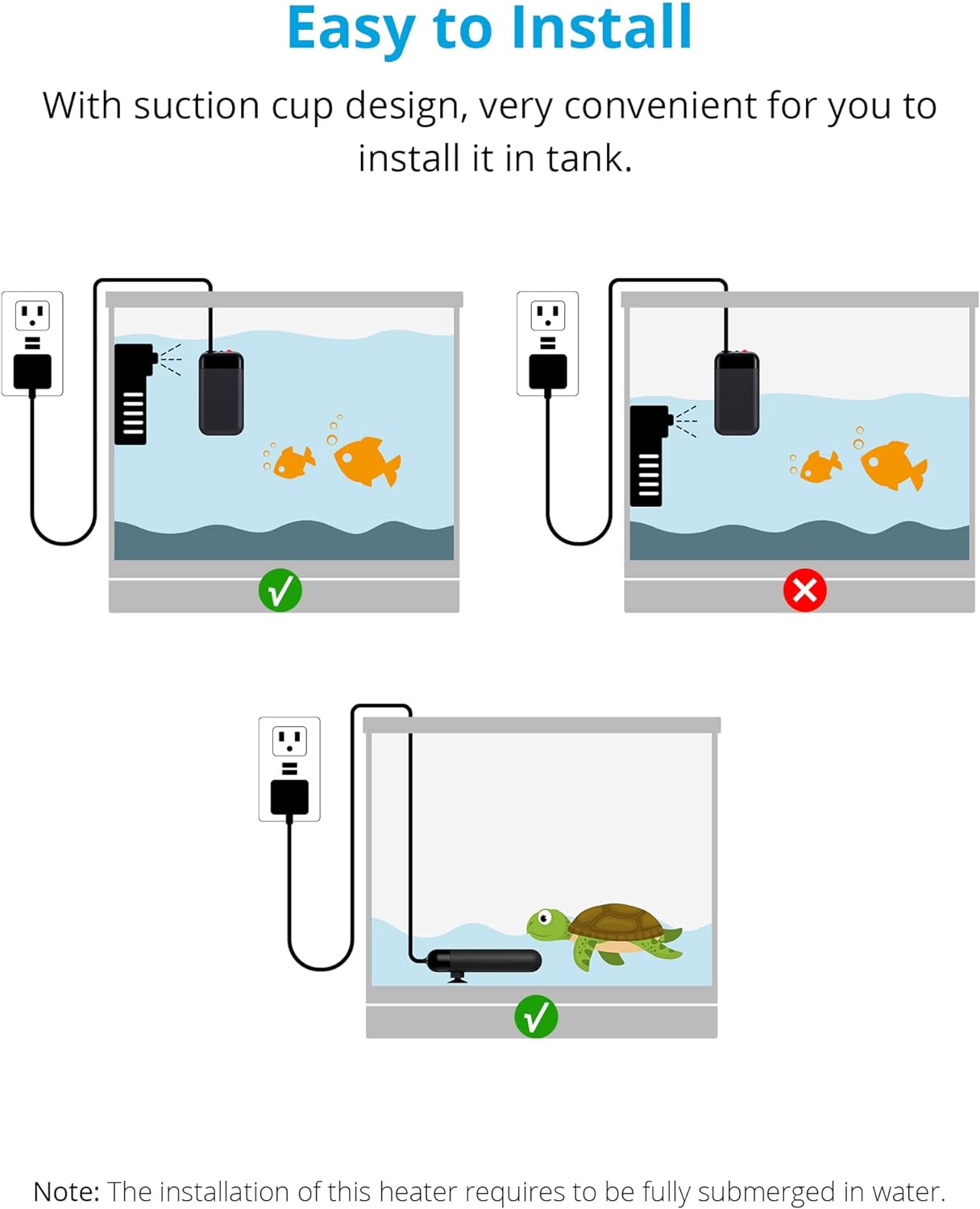 NICREW Submersible Aquarium Mini Heater, Small Betta Fish Tank Heater with Electronic Thermostat, 25W