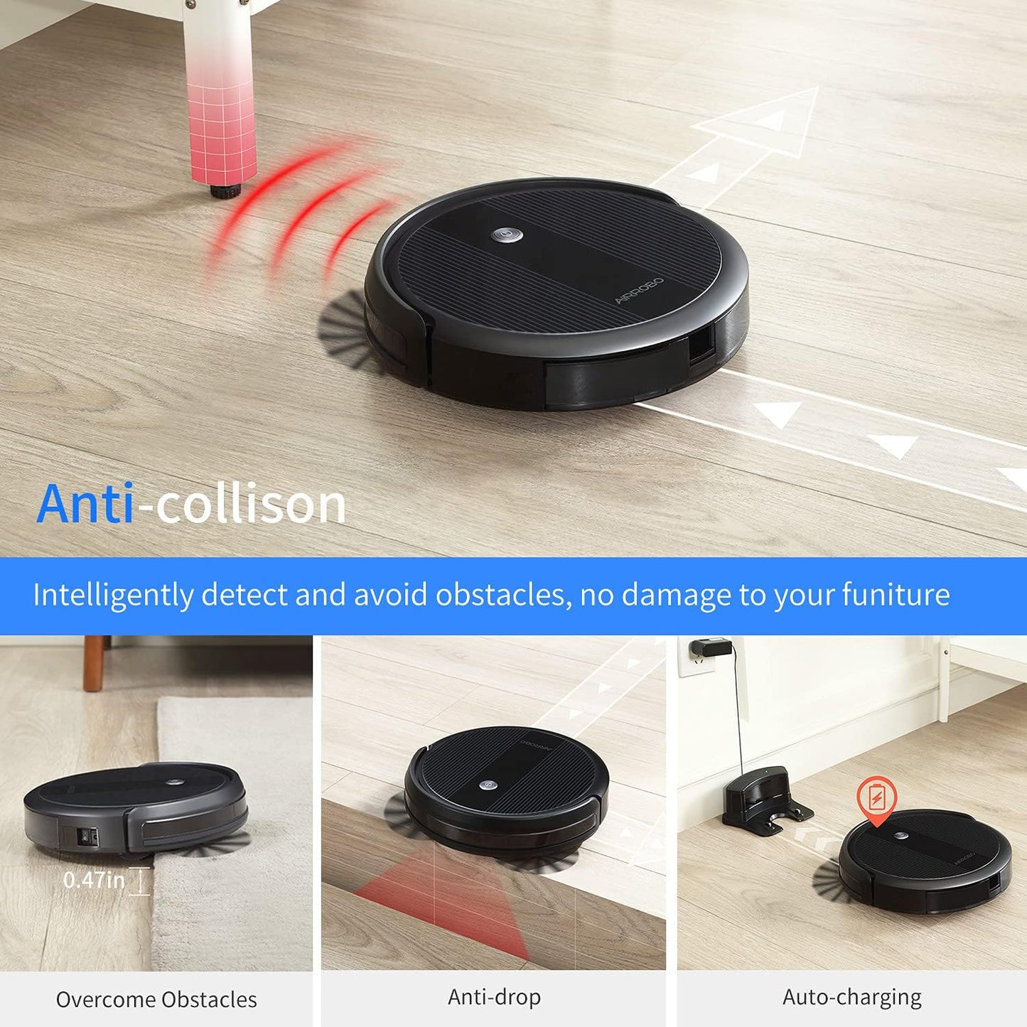 AIRROBO Robot Vacuum Cleaner, 2600Pa Strong Suction, WiFi Connected, App Control, Works with Alexa and Google Home, Self Charging, Ideal for Hard Floor, Carpet, Pet Hair, P10