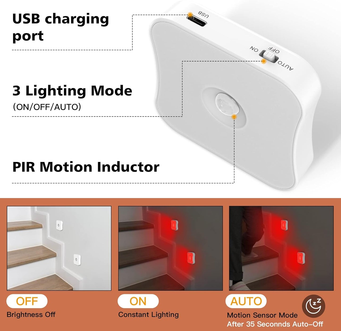 4-pack Indoor Rechargeable Motion Sensor Wireless Stick-on Night Lights