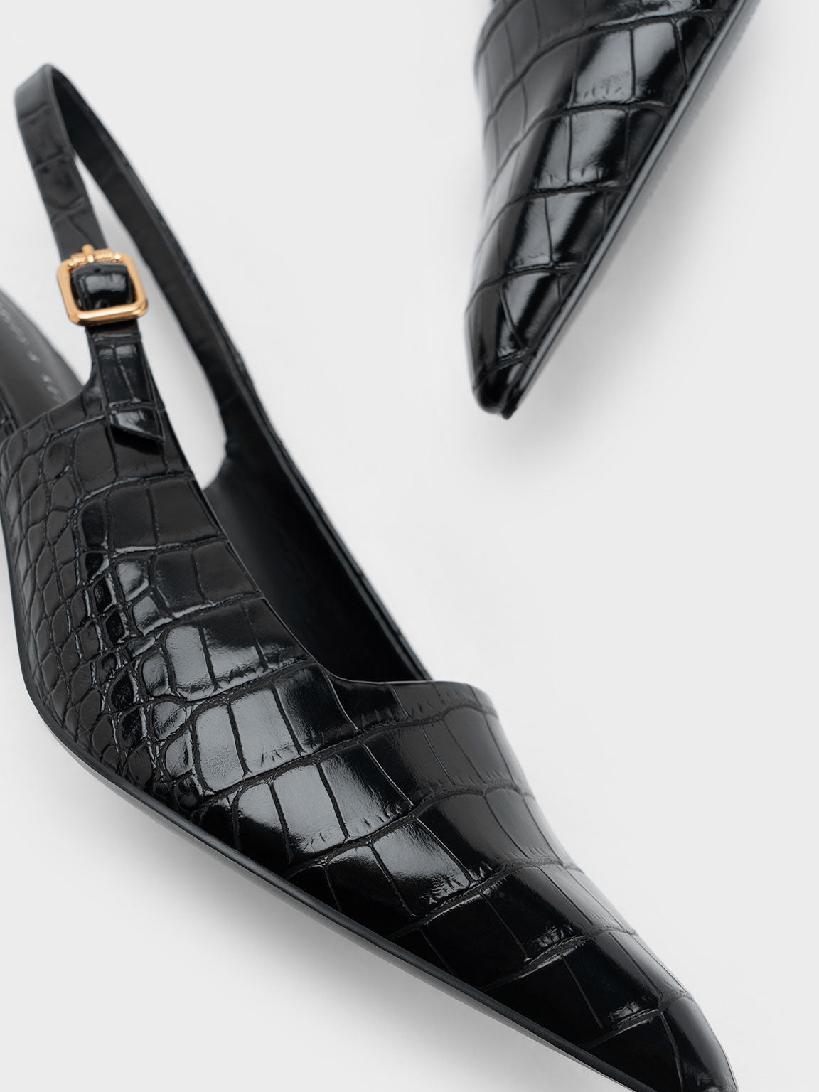 Croc-Effect Slant Heel Slingback Pumps