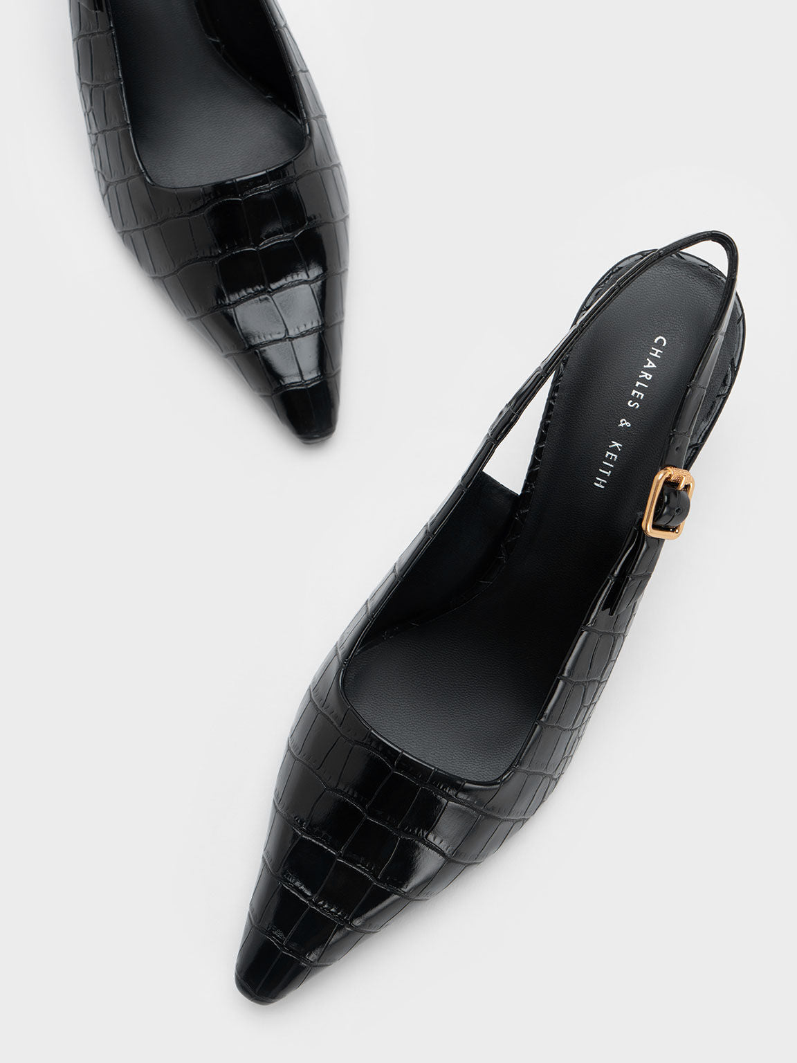 Croc-Effect Slant Heel Slingback Pumps