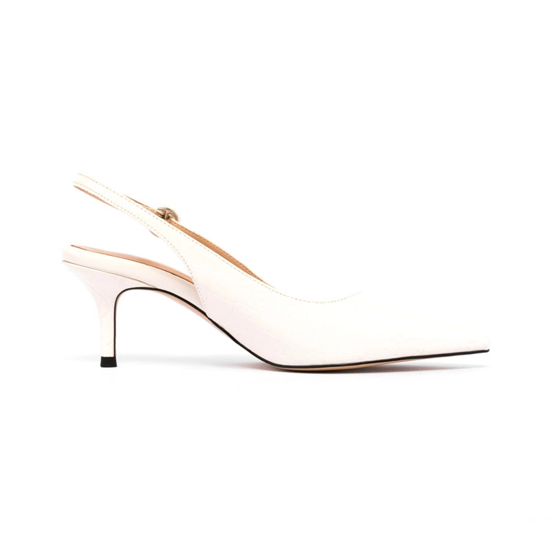 Croc-Effect Slant Heel Slingback Pumps