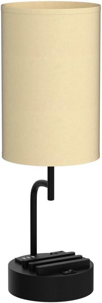 Dreamholder Table Lamp with 3 USB Charging Ports, Modern Desk Lamp with AC Outlet and Phone Stands, (Pack of 2), Cream
