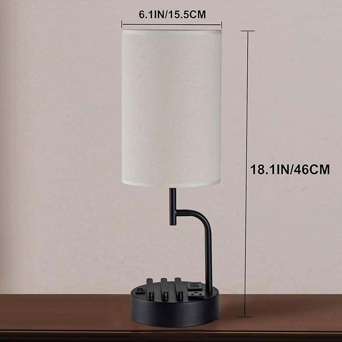 Dreamholder Table Lamp with 3 USB Charging Ports, Modern Desk Lamp with AC Outlet and Phone Stands, (Pack of 2), Cream