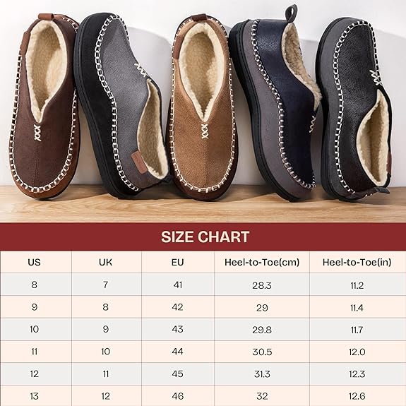 EverFoams Men's Suede Memory Foam Moccasin Slippers with Fuzzy Sherpa Lining