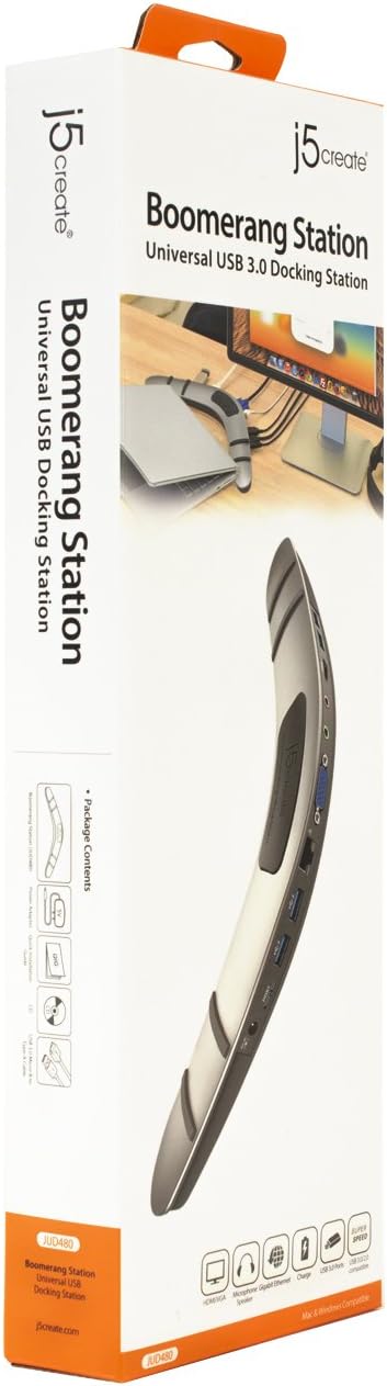 j5create Boomerang Station Universal USB 3.0, Docking Station with 1080P Res