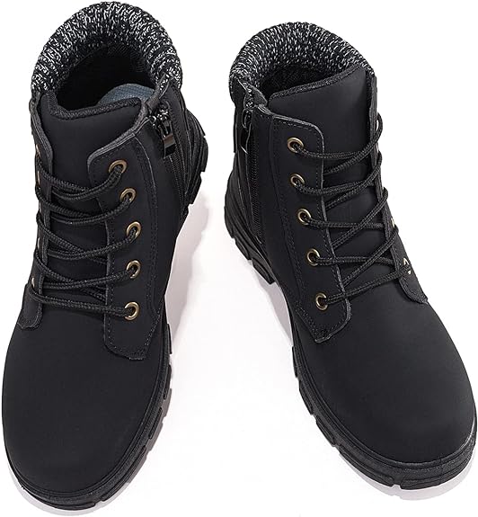 Kkdom Women's Round Toe Waterproof Ankle Booties, Lace-Up Side Zipper Boots