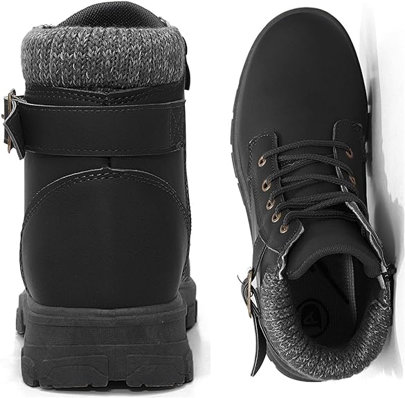 Kkdom Women's Round Toe Waterproof Ankle Booties, Lace-Up Side Zipper Boots