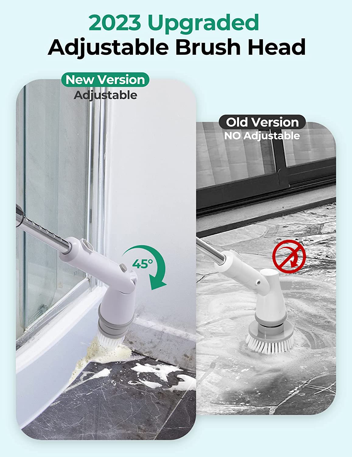 kHelfer Electric Spin Scrubber KH8W 2023, Cordless Shower Scrubber with 4 Replacement Head and Extension Arm