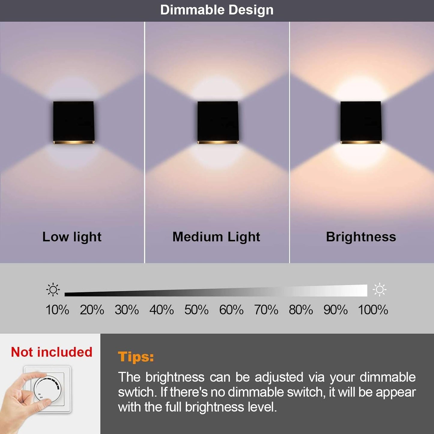 Lightess Up & Down Indoor Wall Sconce Dimmable 10W, Modern LED Mini Wall Lamp, Warm White, O1185TP, Black