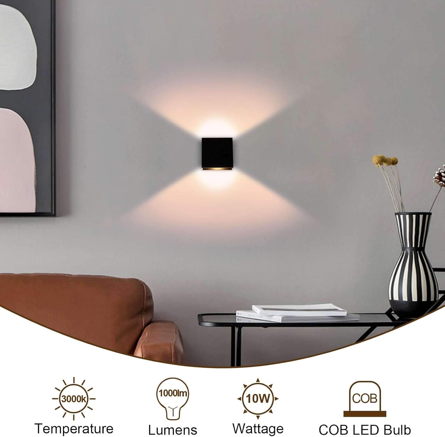 Lightess Up & Down Indoor Wall Sconce Dimmable 10W, Modern LED Mini Wall Lamp, Warm White, O1185TP, Black