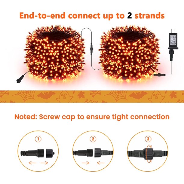 String Lights, 131ft 350 LED Decorative Lights, Connectable, 8 Modes Plug in Orange Lights for Party Decorations