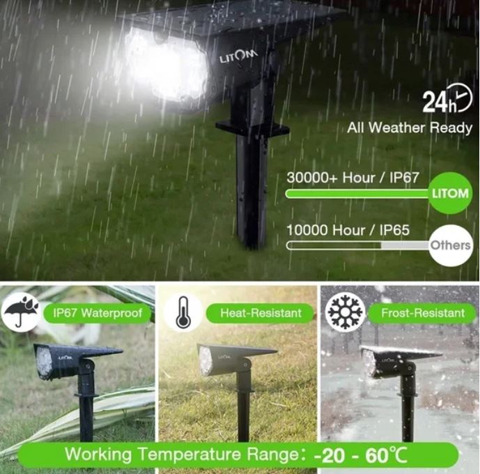 LITOM 12 LED Solar Pathway Light IP67 Waterproof Lamp Outdoor, 2pk
