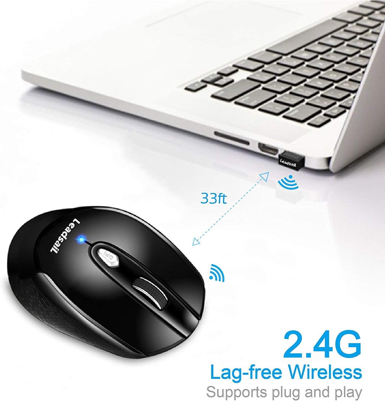 Leadsail 2.4G Slim Portable 6-button Wireless USB Cordless Laptop Mouse