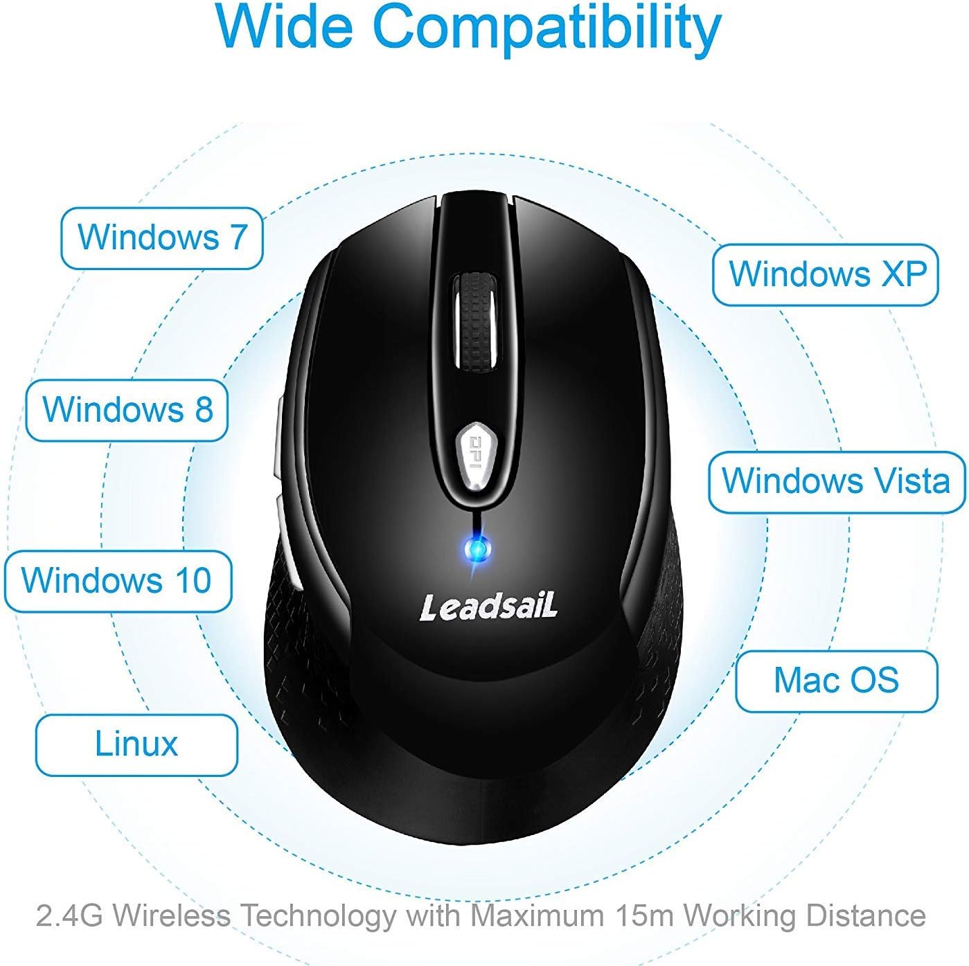Leadsail 2.4G Slim Portable 6-button Wireless USB Cordless Laptop Mouse