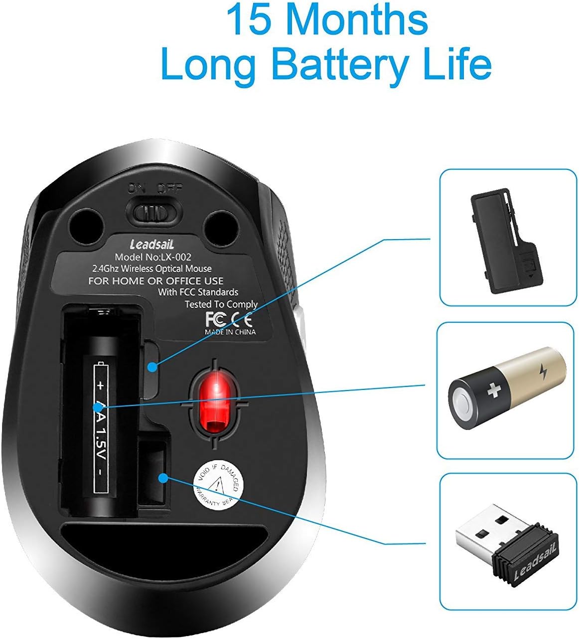 Leadsail 2.4G Slim Portable 6-button Wireless USB Cordless Laptop Mouse
