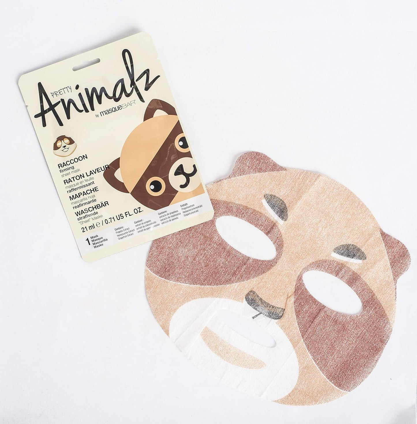 Masque Bar Pretty Animalz Raccoon Firming Sheet Mask, 6 pcs