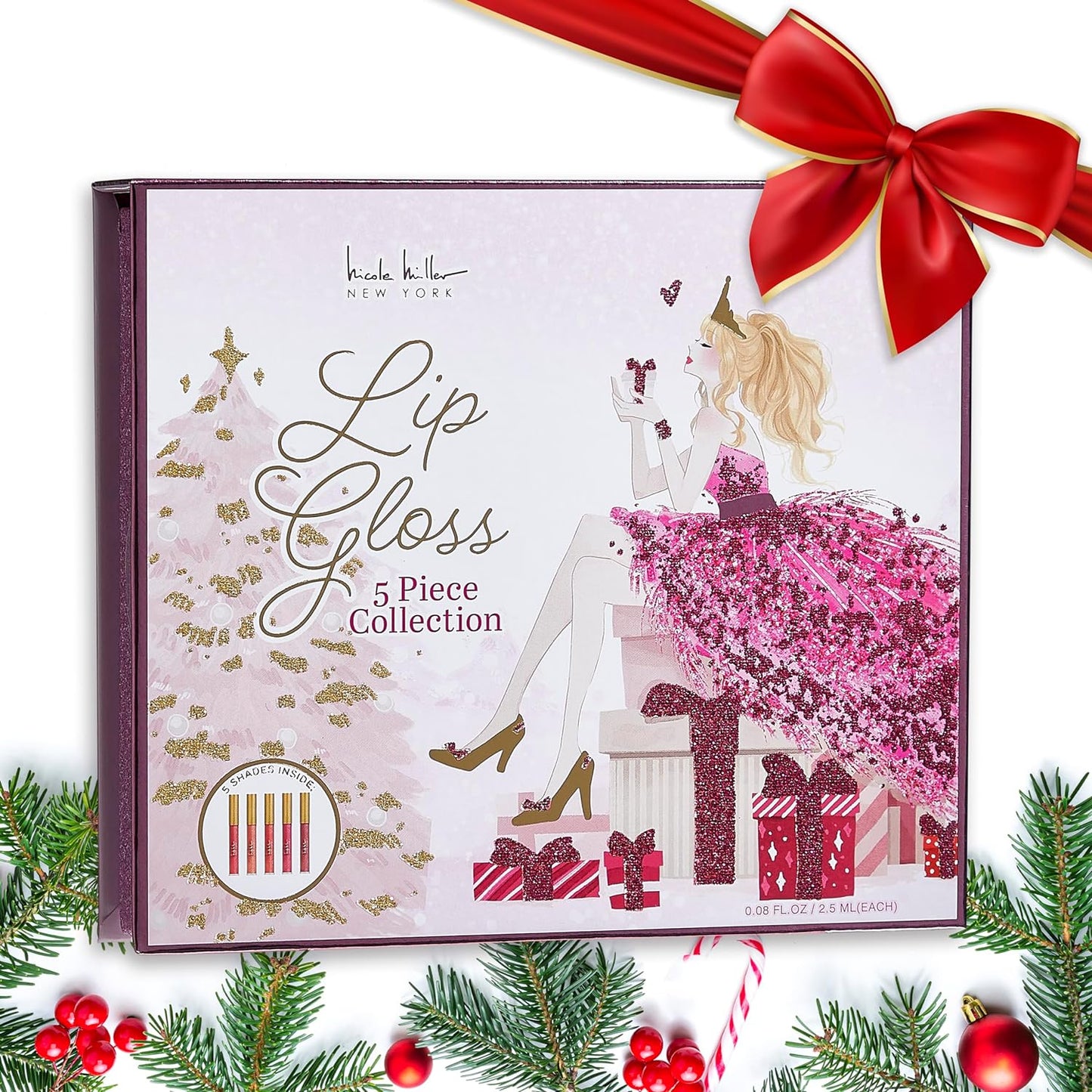 Nicole Miller 5-Piece Lip Gloss Set, Pink Glitz