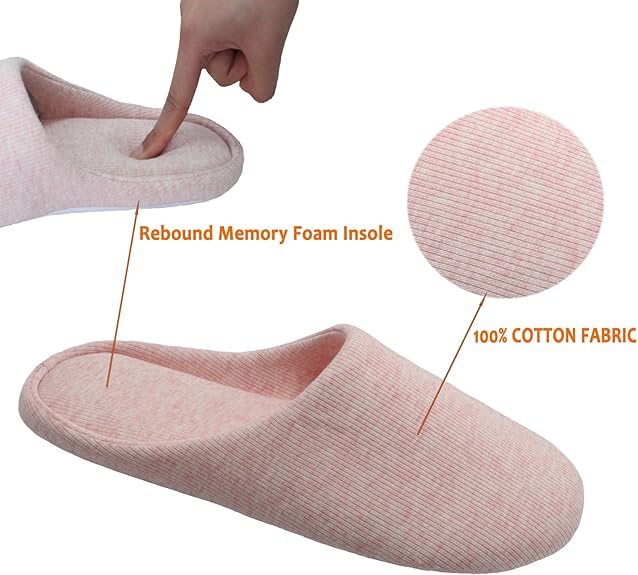 OFOOT Women's House Washable Cotton Memory Foam Slippers, Size 5-6