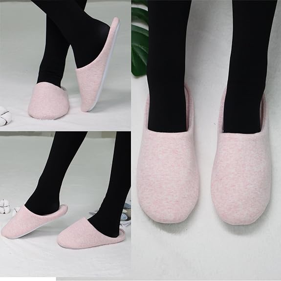 OFOOT Women's House Washable Cotton Memory Foam Slippers, Size 5-6
