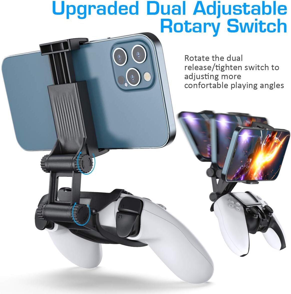 OIVO PS5 Controller Phone Clip Mount for PlayStation 5 Controller, Dual Adjustable Clip Mount with Phone Stand and USB-C OTG Cable