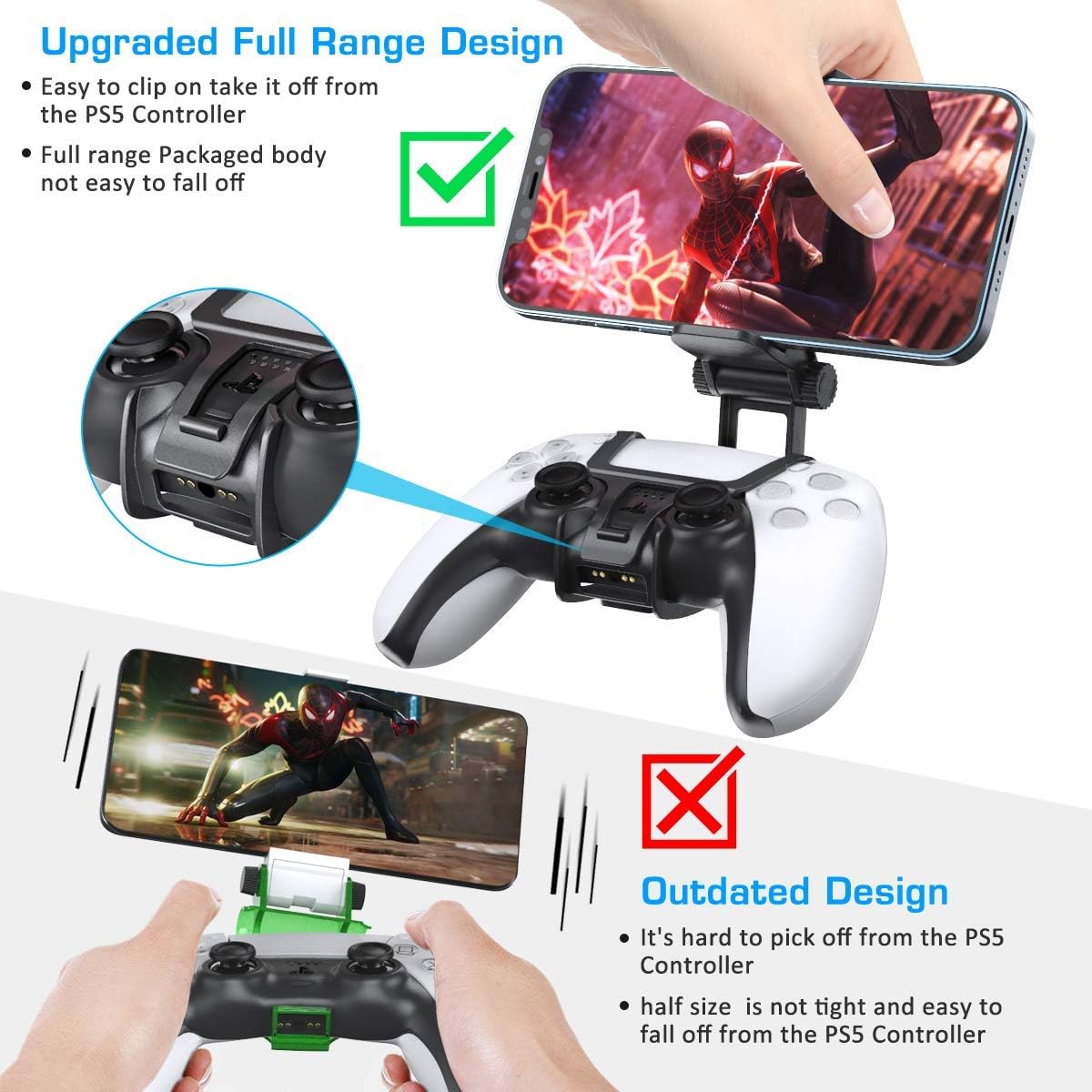 OIVO PS5 Controller Phone Clip Mount for PlayStation 5 Controller, Dual Adjustable Clip Mount with Phone Stand and USB-C OTG Cable