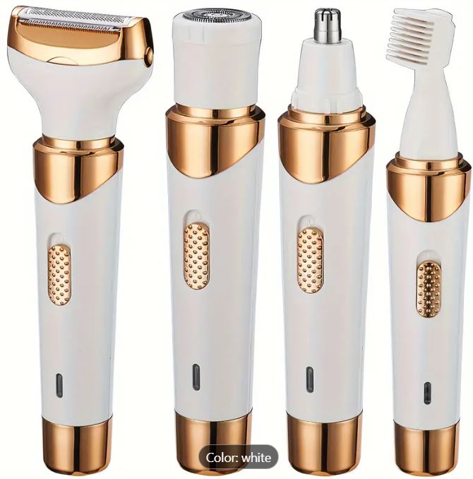 Professional Lady Shaver 4-In-1 Grooming Kit, Nose Trimmer, Body Shaver, USB Charge, Bikini Shaving System, Eyebrow Trimmer