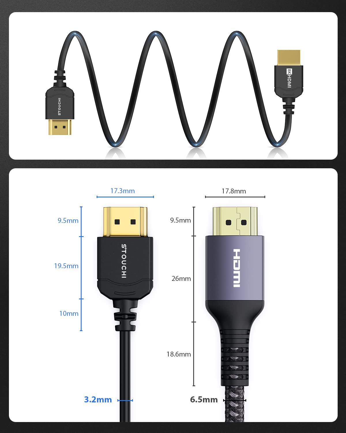Stouchi 8K 10K HDMI Cable 48Gbps 5FT, Ultra High Speed HDMI Cables
