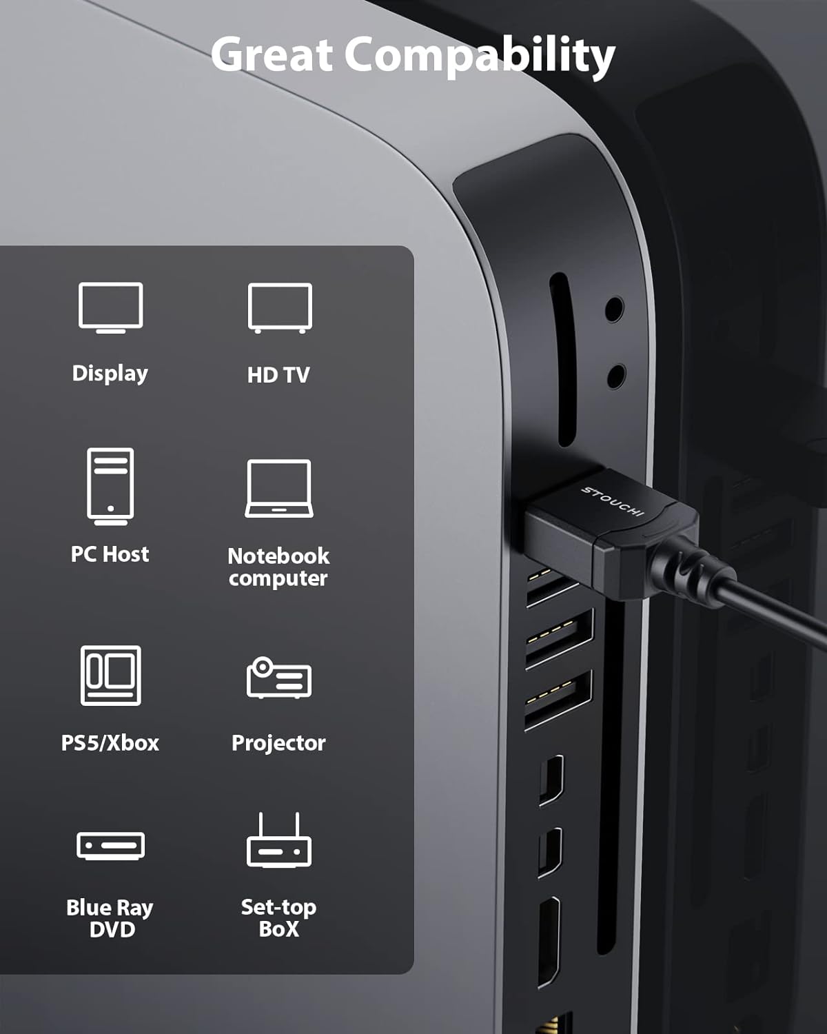Stouchi 8K 10K HDMI Cable 48Gbps 5FT, Ultra High Speed HDMI Cables