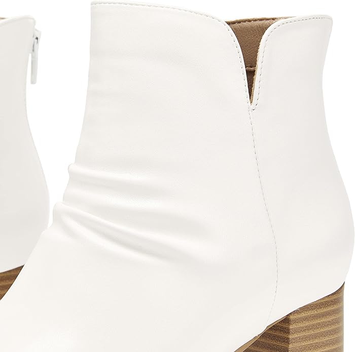 Women’s Slouch Ankle Boots V Cut Stacked Block Heel Slip On Boot Faux Leather