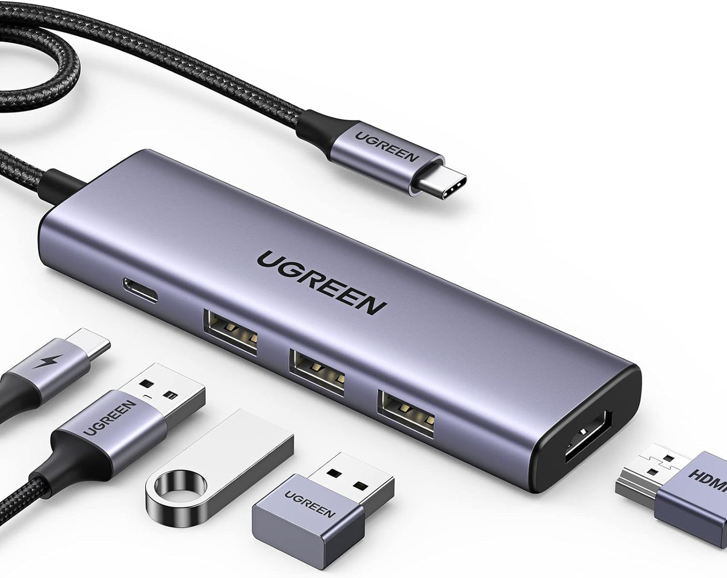 UGREEN USB C Hub, 5-in-1 USB-C Hub with 4K@60Hz HDMI, 100W Power Delivery, 3 USB-A 3.0 Data Ports, USB C Dock Adapter