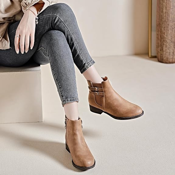 Veittes Women's Ankle Boots, Classy Fashion Comfy Chunky Heel Side Zipper Short Booties, (Size 9.5)