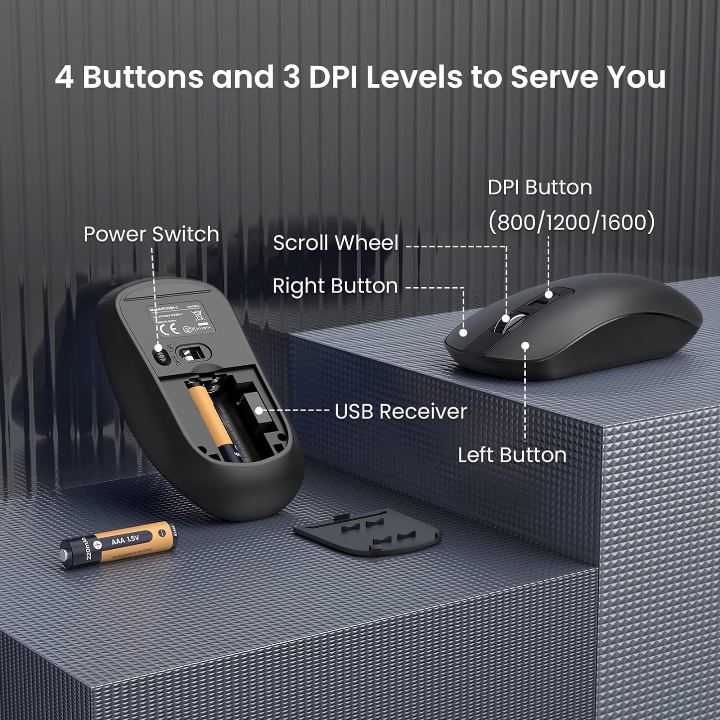 Wireless Keyboard and Mouse Combo, Slim 2.4GHz Cordless Full Size, PC230A