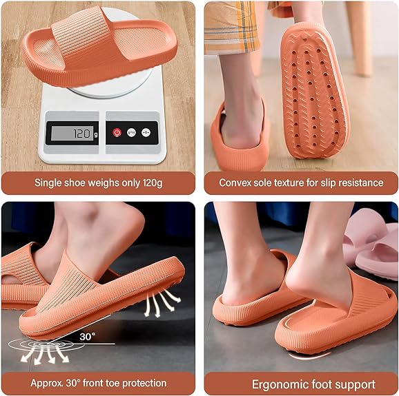 Women's Cloud Slippers, Non-Slip Quick Drying Shower Slides Bathroom Sandals, Pillow Slippers Extremely Comfy with Thick Sole, Size 7