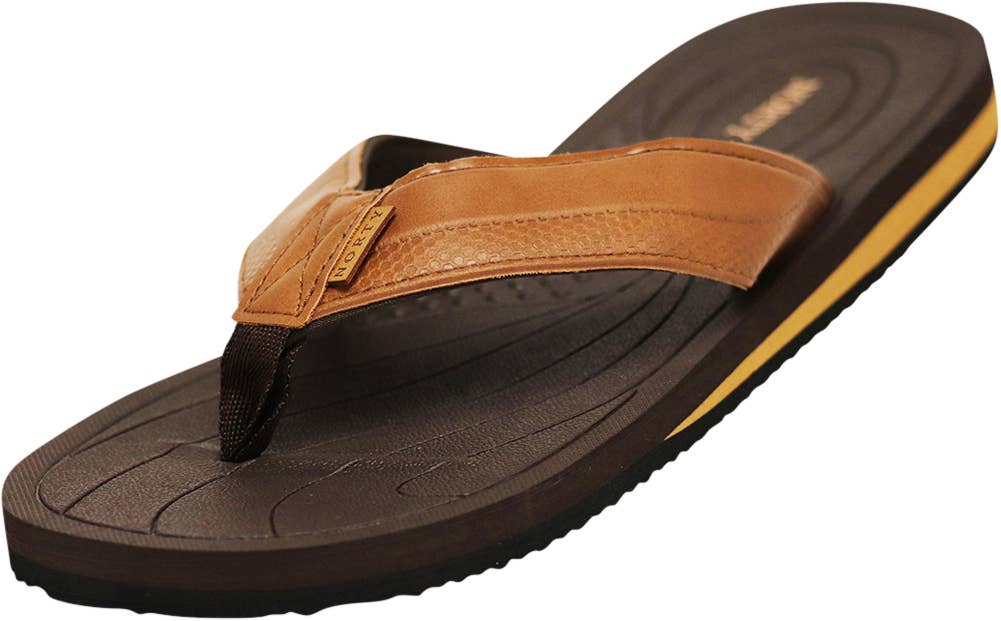 Norty Men's Flip Flop Sandal 42197, Brown & Tan