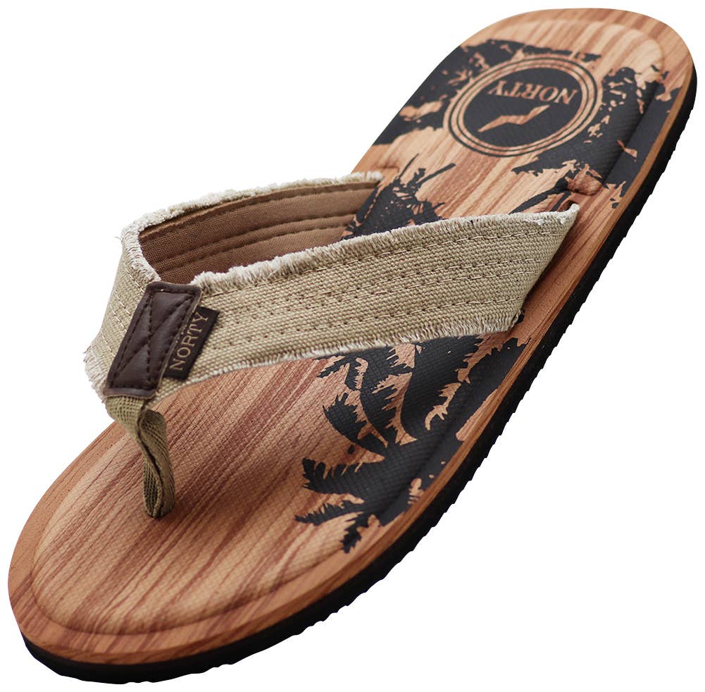 Norty Men's Memory Foam Foot-bed Sandals, Tan Canvas, Size 11