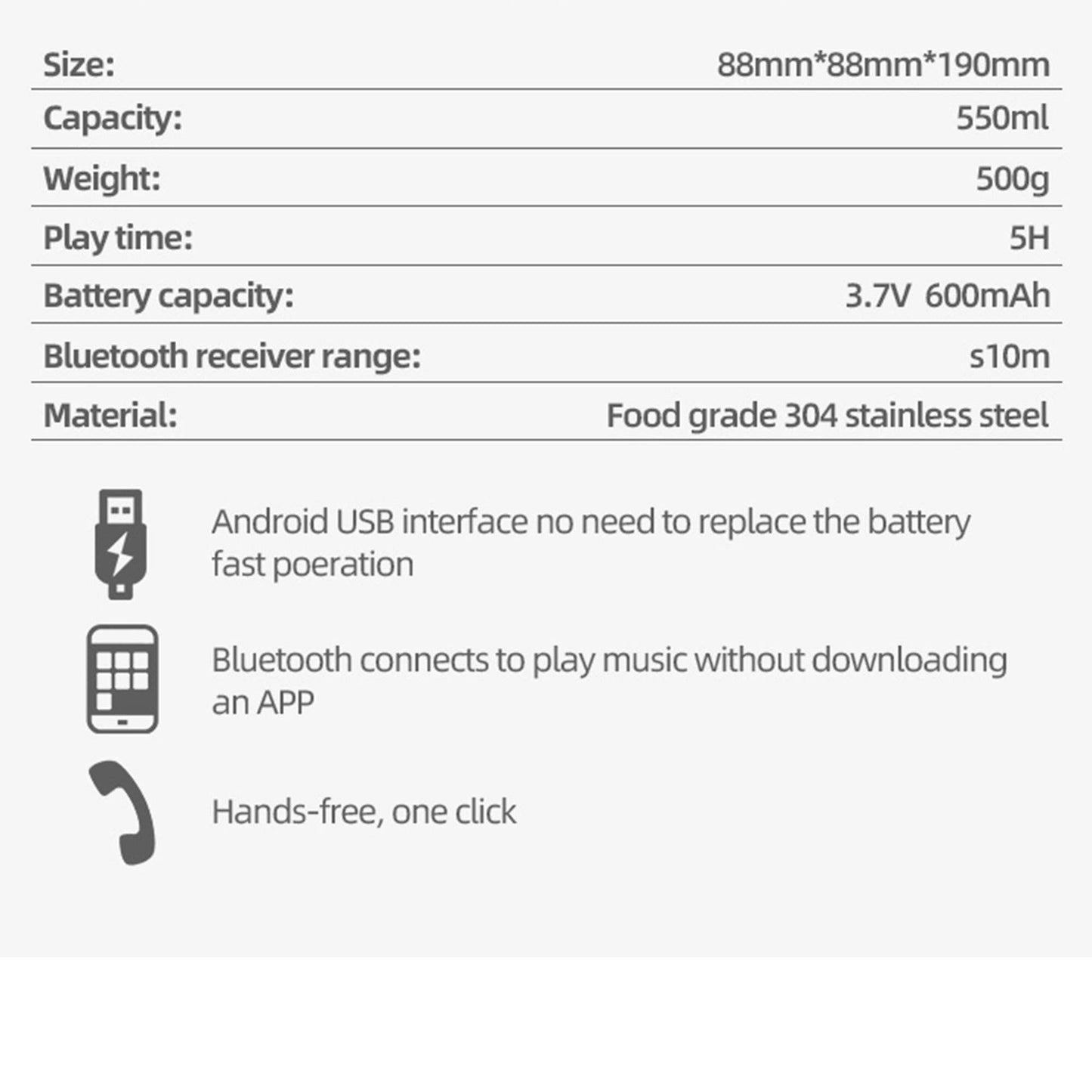 Bluetooth Speaker Tumbler (550 ml) with Spill Proof Lid