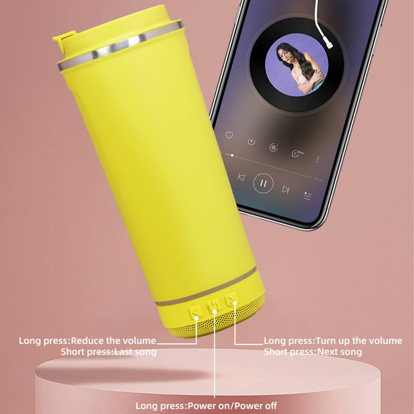 Bluetooth Speaker Tumbler (550 ml) with Spill Proof Lid
