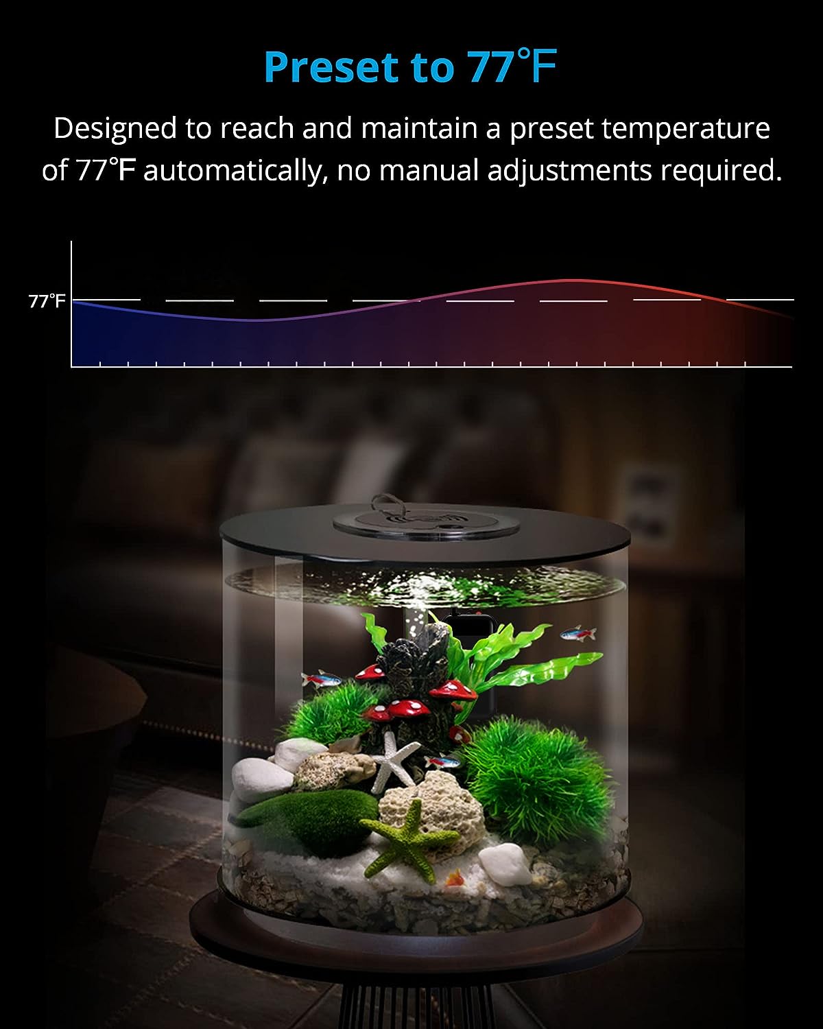 NICREW Submersible Aquarium Mini Heater, Small Betta Fish Tank Heater with Electronic Thermostat, 25W