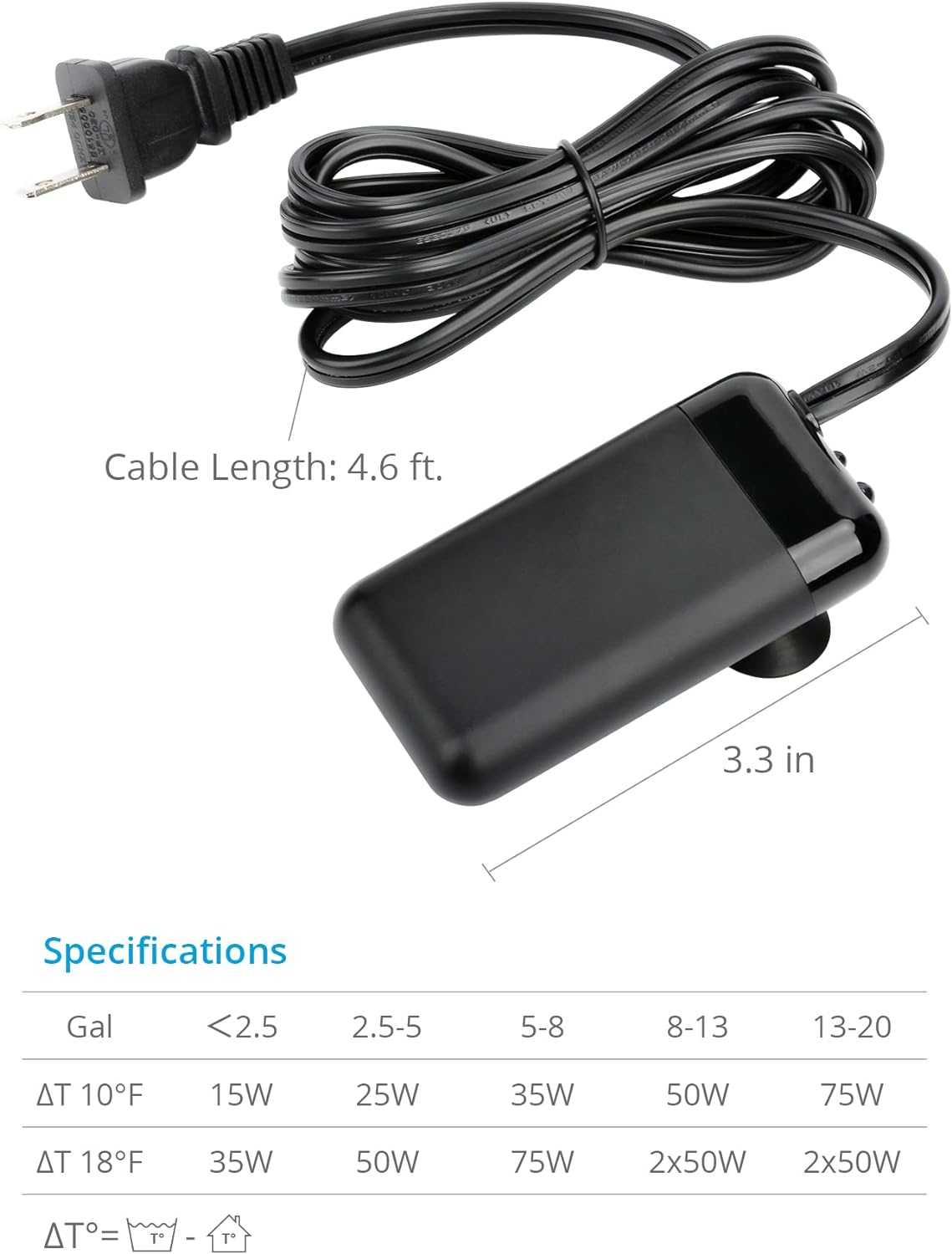 NICREW Submersible Aquarium Mini Heater, Small Betta Fish Tank Heater with Electronic Thermostat, 25W