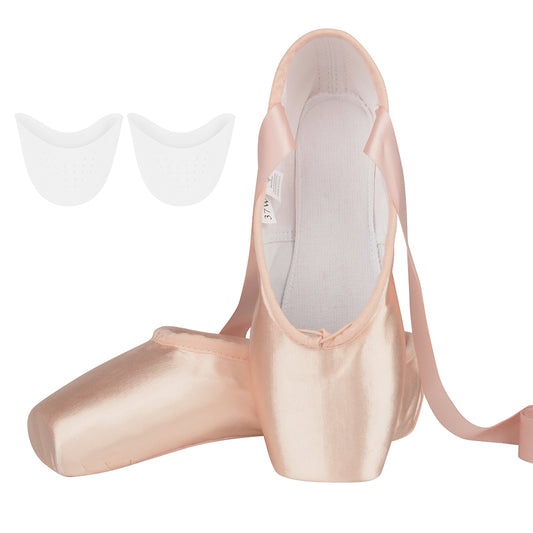 Bezioner Satin Professional Ballet Pointe Shoes with Silicone Toe Pads and Sewn Ribbon, Size 9