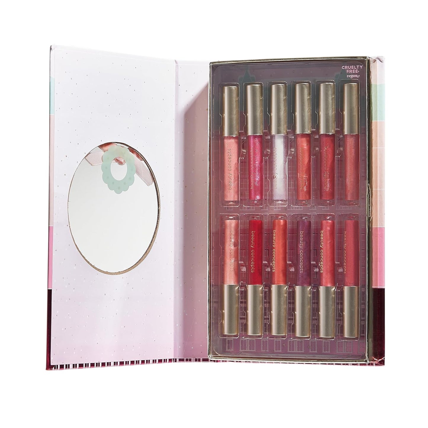 Beauty Concepts Lip Gloss Collection, 12-Piece Lip Gloss Set, Pink and Red Colors