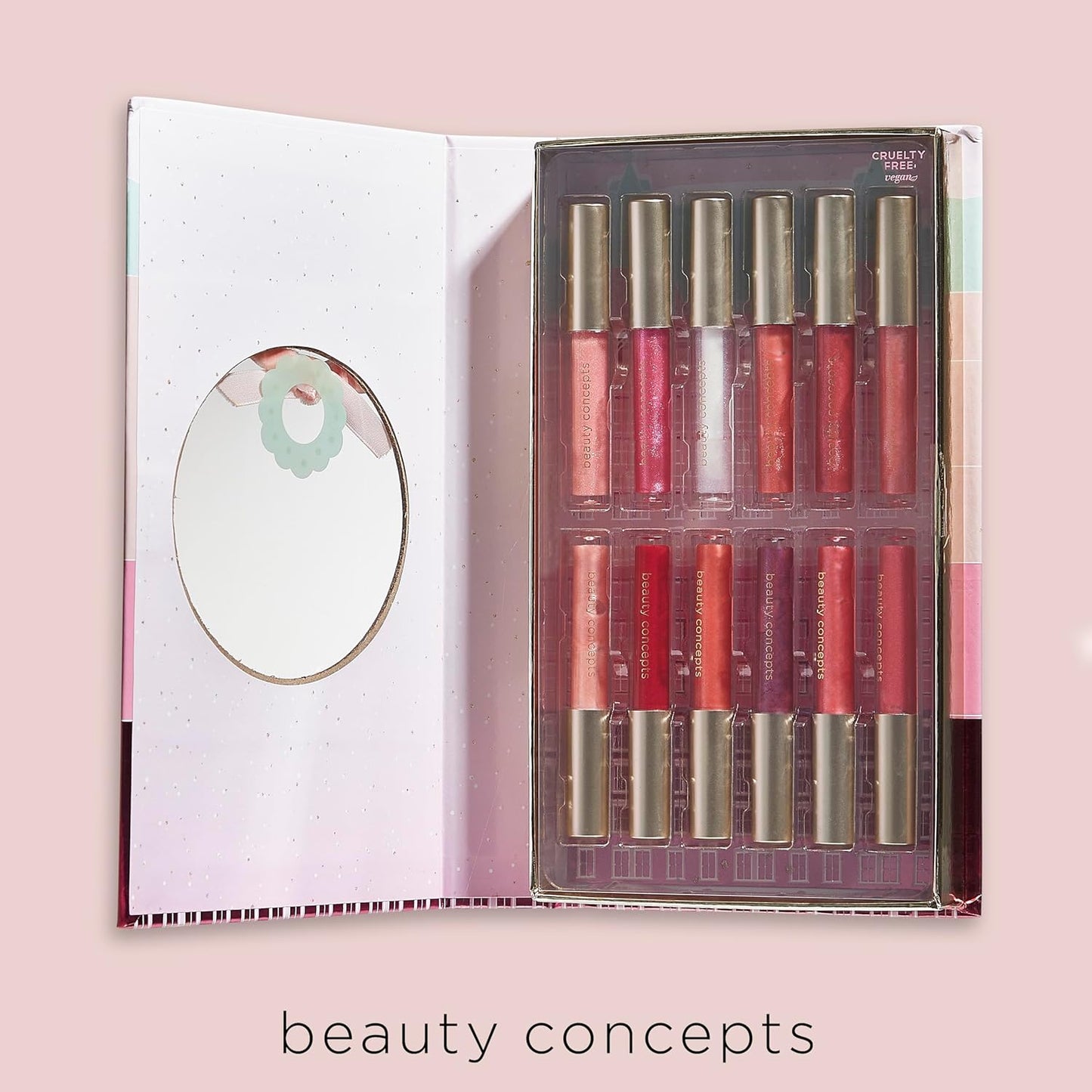 Beauty Concepts Lip Gloss Collection, 12-Piece Lip Gloss Set, Pink and Red Colors