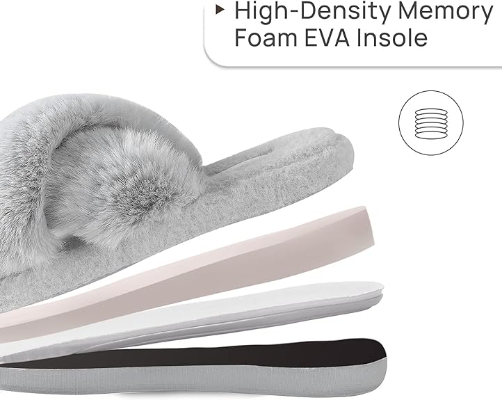 Women's Cross Band Plush Fuzzy House Slipper, Open Toe Faux Fur Fluffy Flats Bedroom Slippers, Size 10