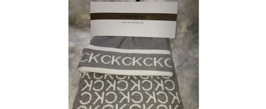 Calvin Klein Logo Muffler and Knit Hat, 2 Piece Set