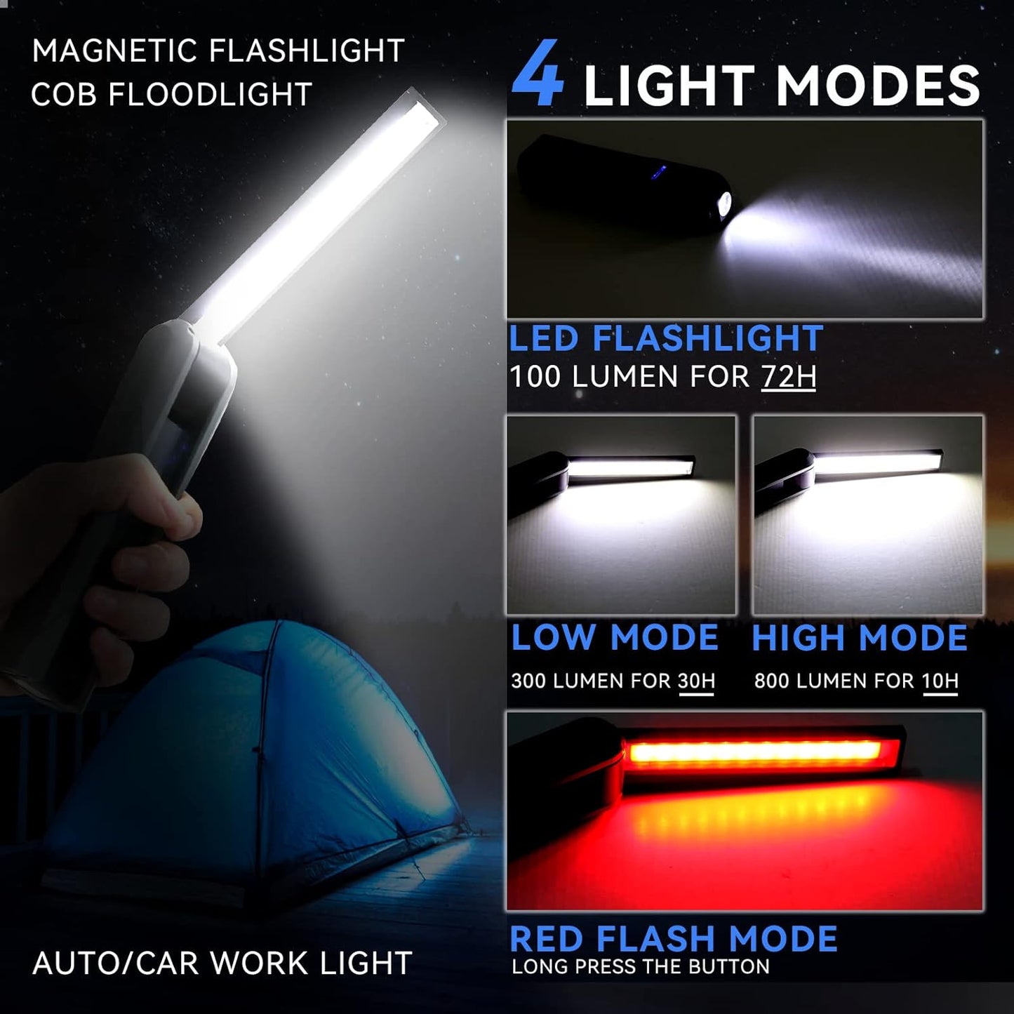Foldable Magnetic Rechargeable 800 Lumens LED Mechanic Work Light