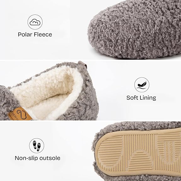EverFoams Women's Slip-On Home Slippers, Soft Memory Foam House Slippers for Ladies Indoor, Size 11-12